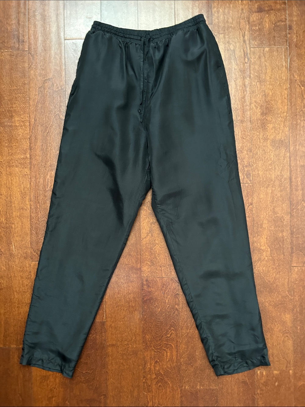 Vintage 80s 90s Fu Da  Sport Black Lightweight 100% Silk Pants, Size Large